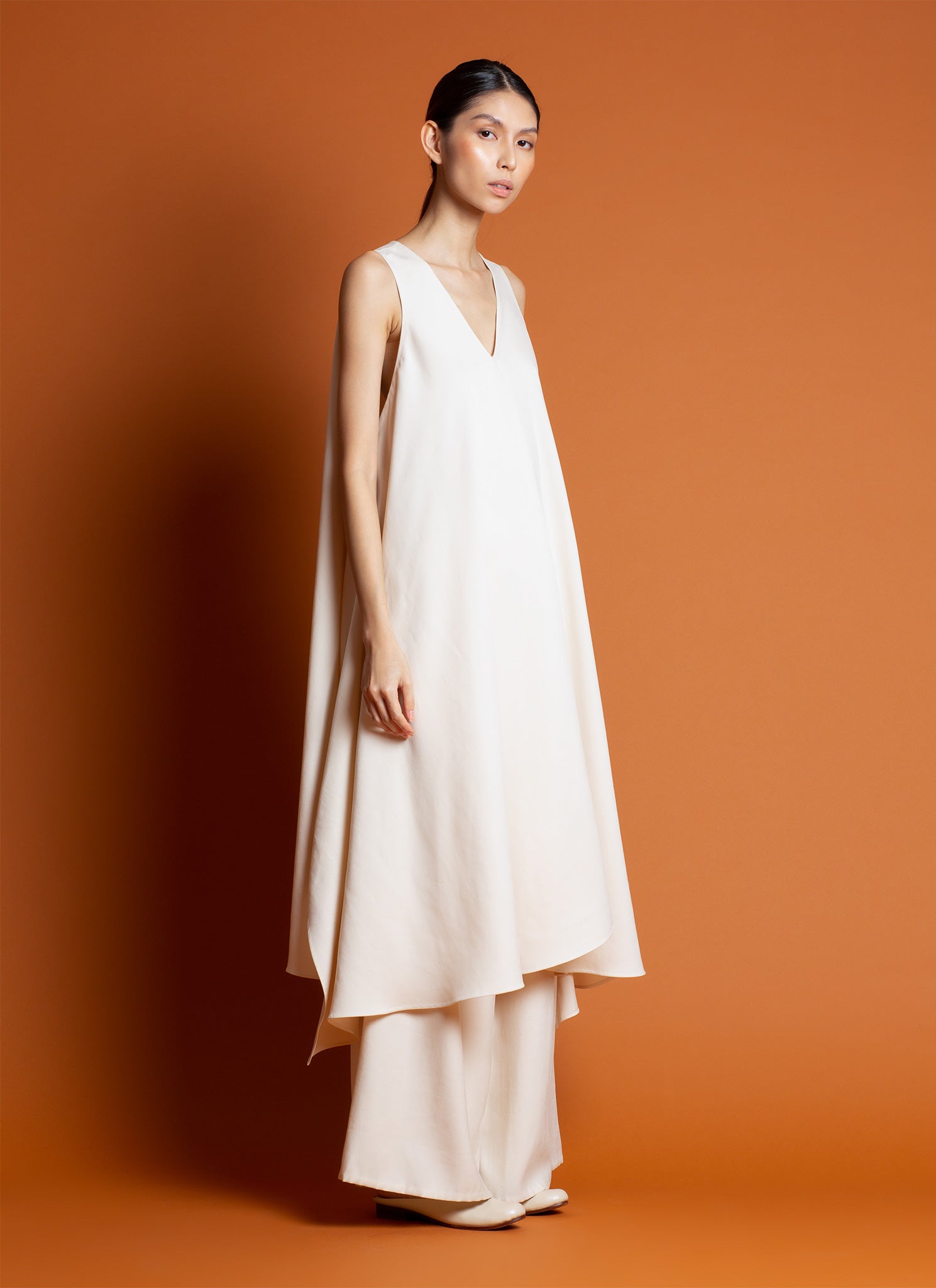 Tide Sleeveless V-Neck Tent Dress Beige