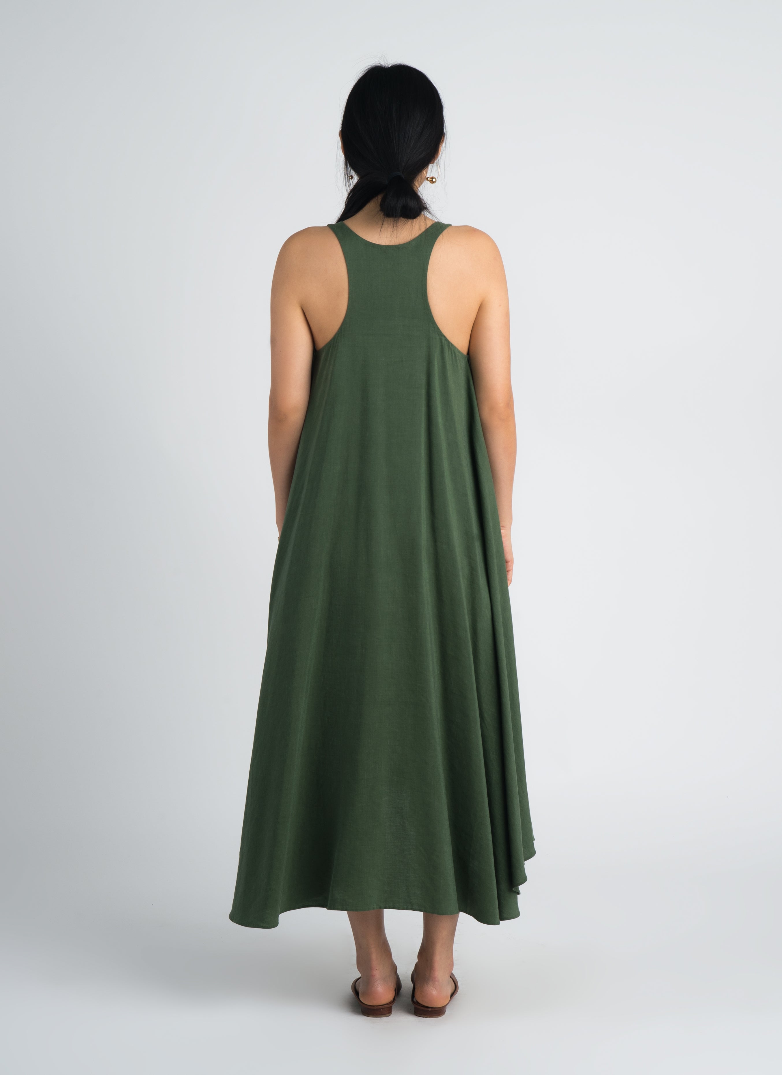 Thanh Ca Sleeveless Midi Racerback Tent Dress - Forest Green Thanh Ca Sleeveless Midi Racerback Tent Dress - Forest Green