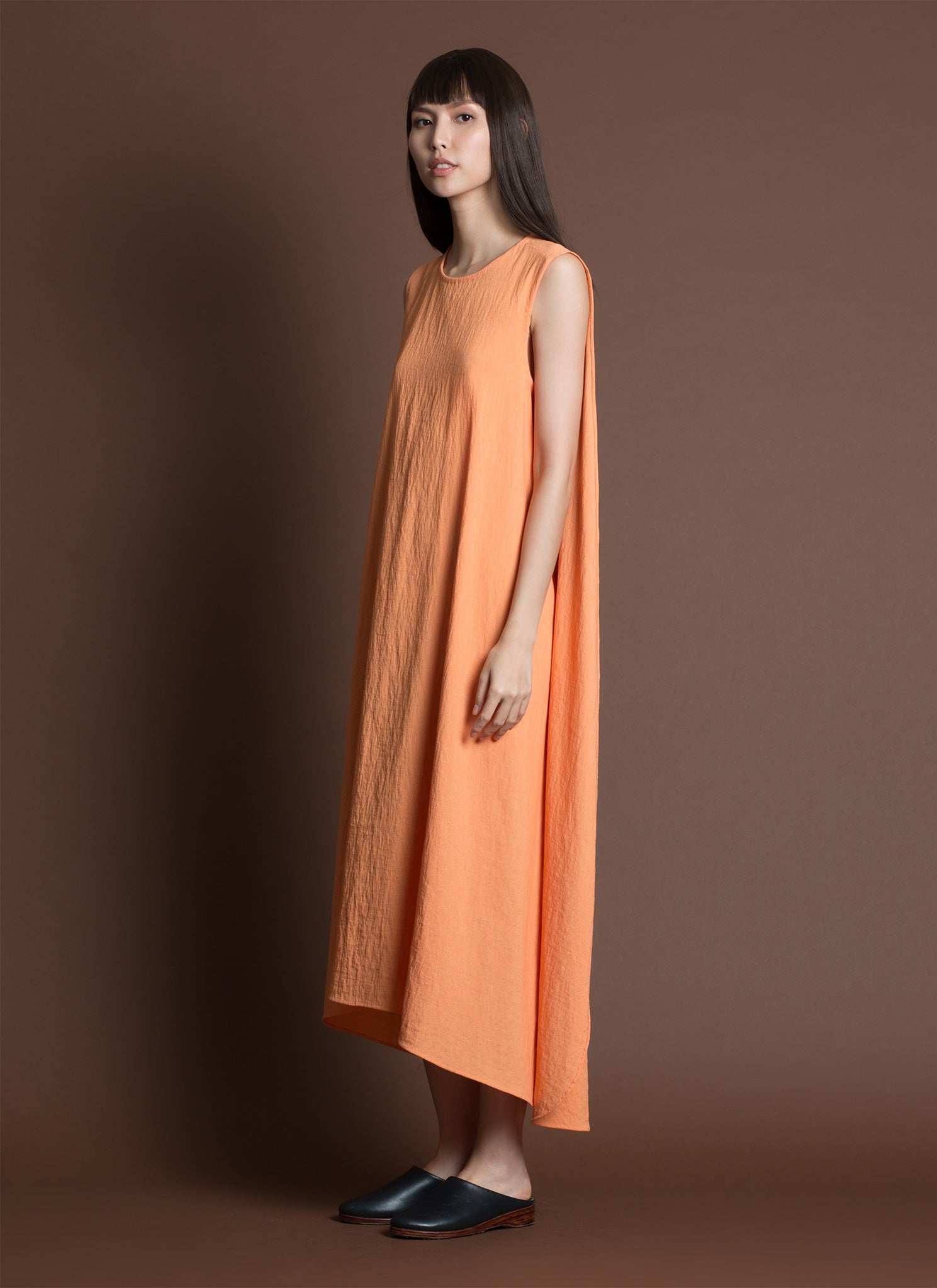 orange textured dress Textured Pleated Maxi Dress-Citrus L
