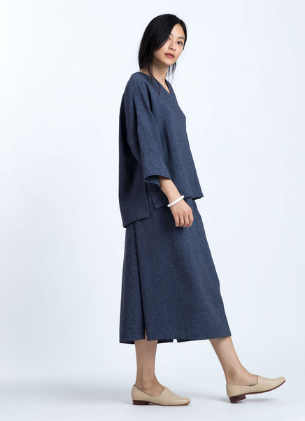 KAAREM - Patches Textured Midi Skirt - Dark Blue