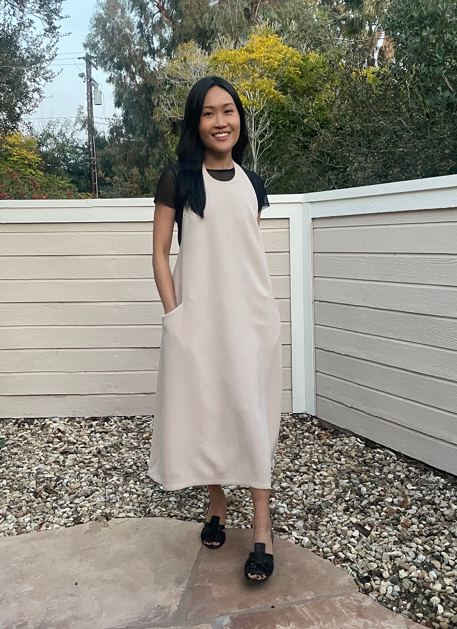 KAAREM - Weed Halter Pocket Dress w/ Removable Straps - Light Cream KAAREM - Weed Halter Pocket Dress w/ Removable Straps - Light Cream
