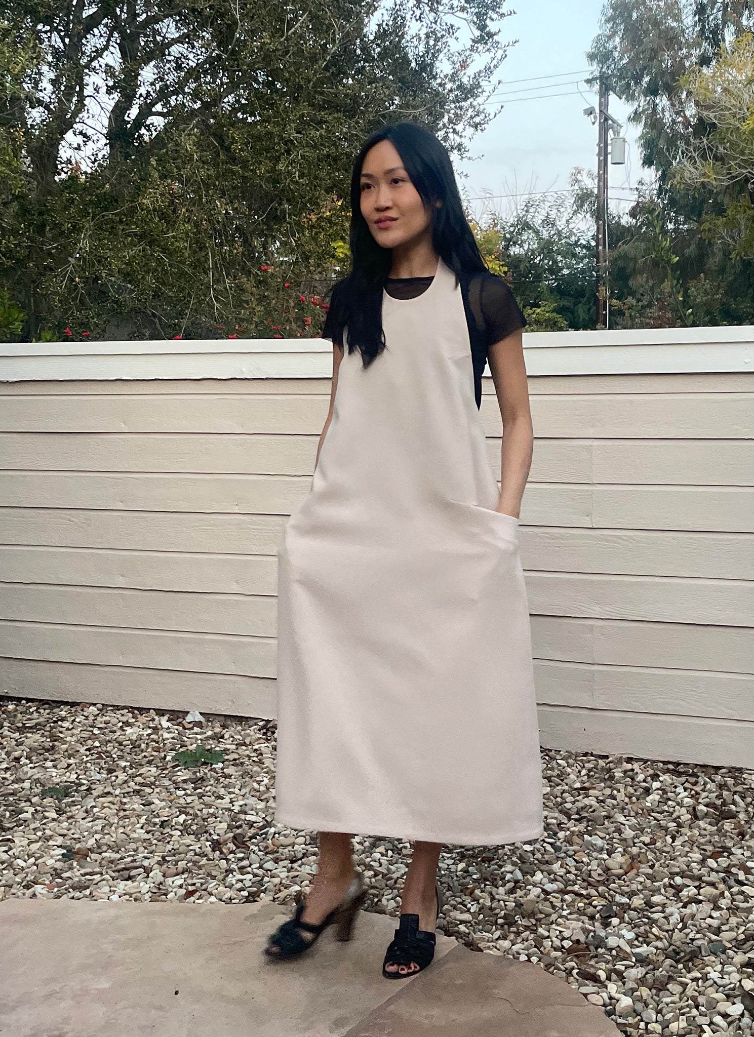 cream dress with pockets Cute Big Bow Ivory Satin A-line Elegant Wedding Dress with Pockets, White