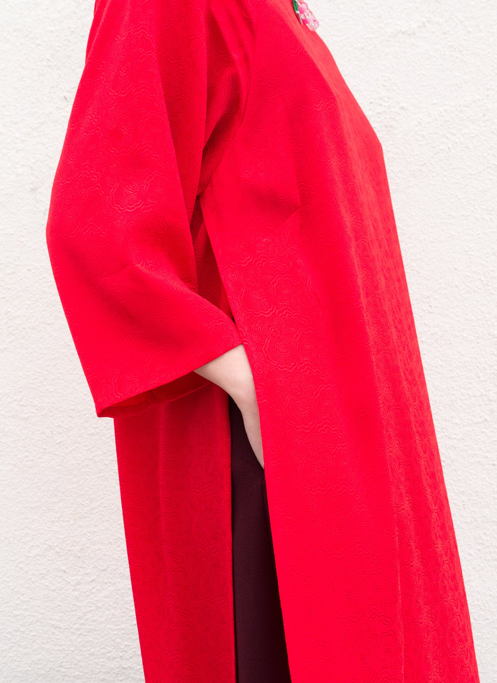KAAREM - Ostra Raglan Sleeve Side Slit Áo dài Tunic/Dress - Red 