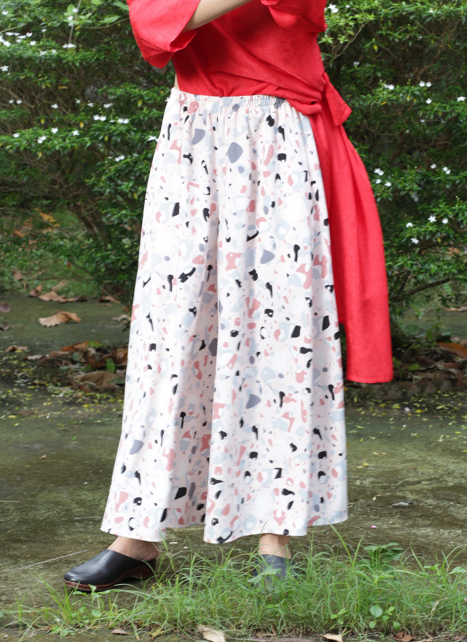 Shale Raglan Sleeve Side Slit Áo dài Tunic/Dress - Red Floral Brocade (Gấm)