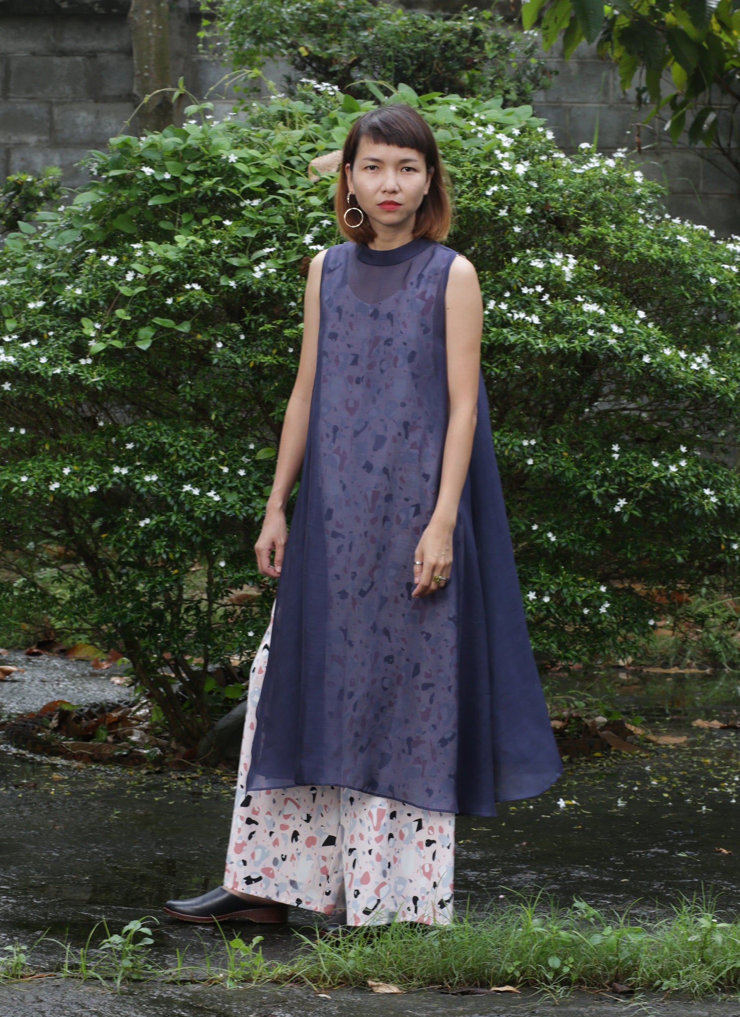 Glass Overlap Side Slit Organza Silk Dress Glass Overlap Side Slit Organza Silk Dress