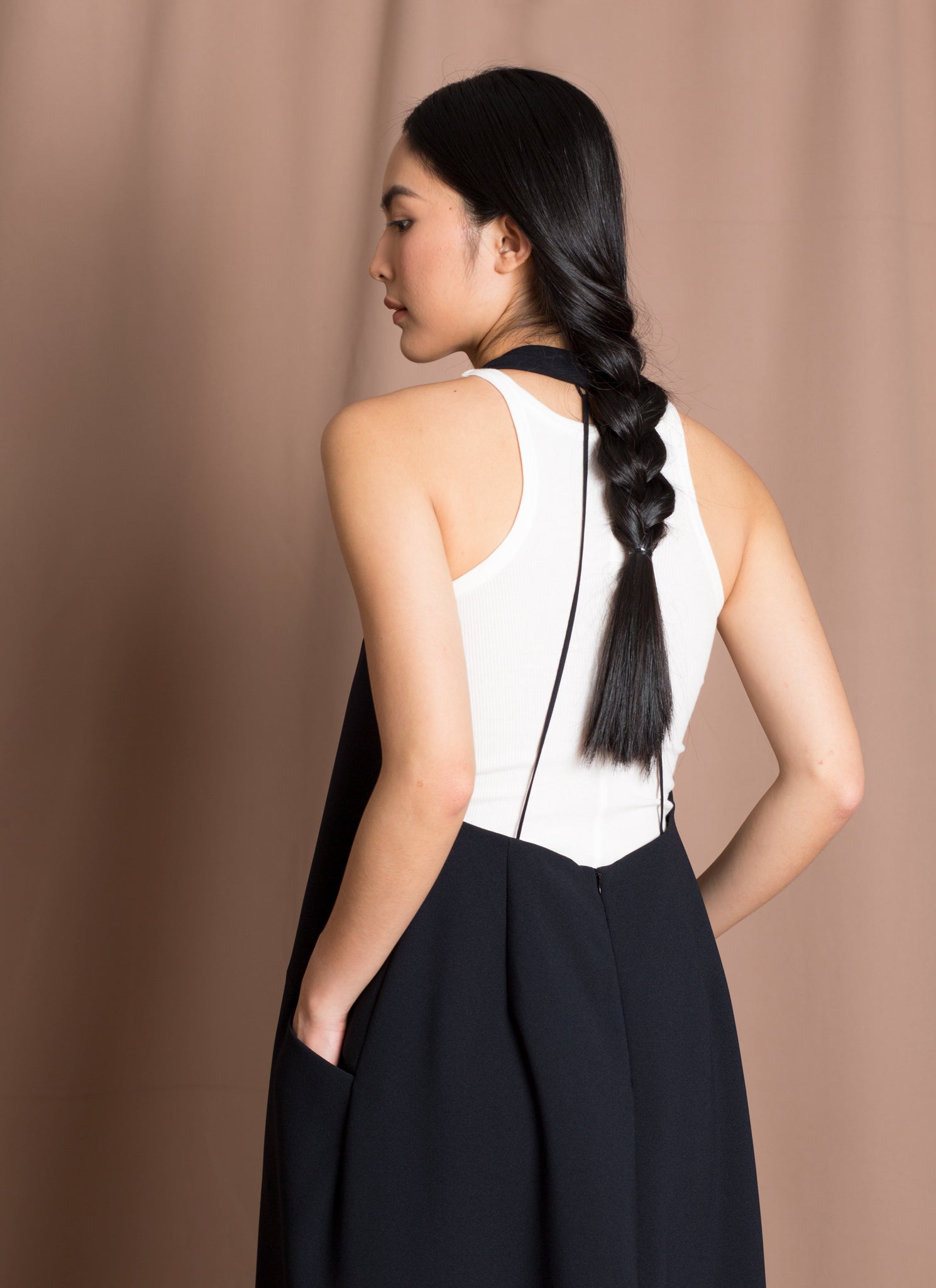 Weed Halter Pocket Dress w/ Removable Straps in Black Blue Weed Halter Pocket Dress w/ Removable Straps in Black Blue