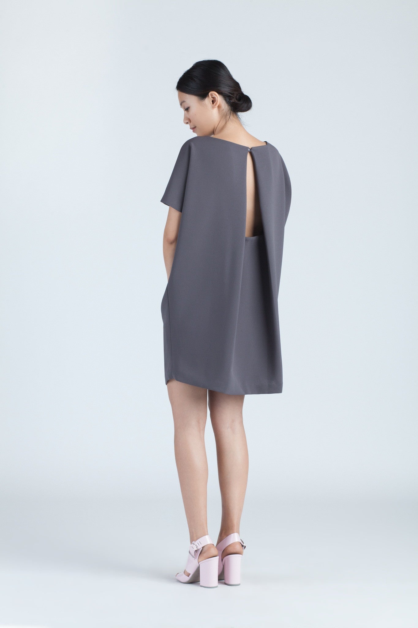 grey open back dress V Neck Open Back Maxi Dress