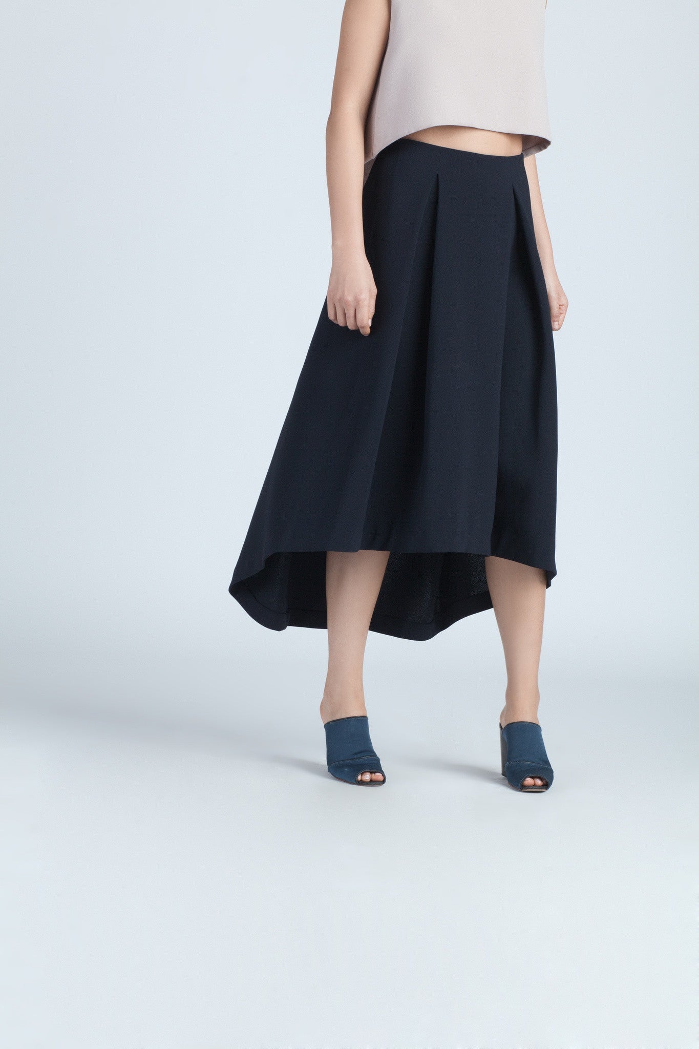 Blue black pleated midi skirt best sale