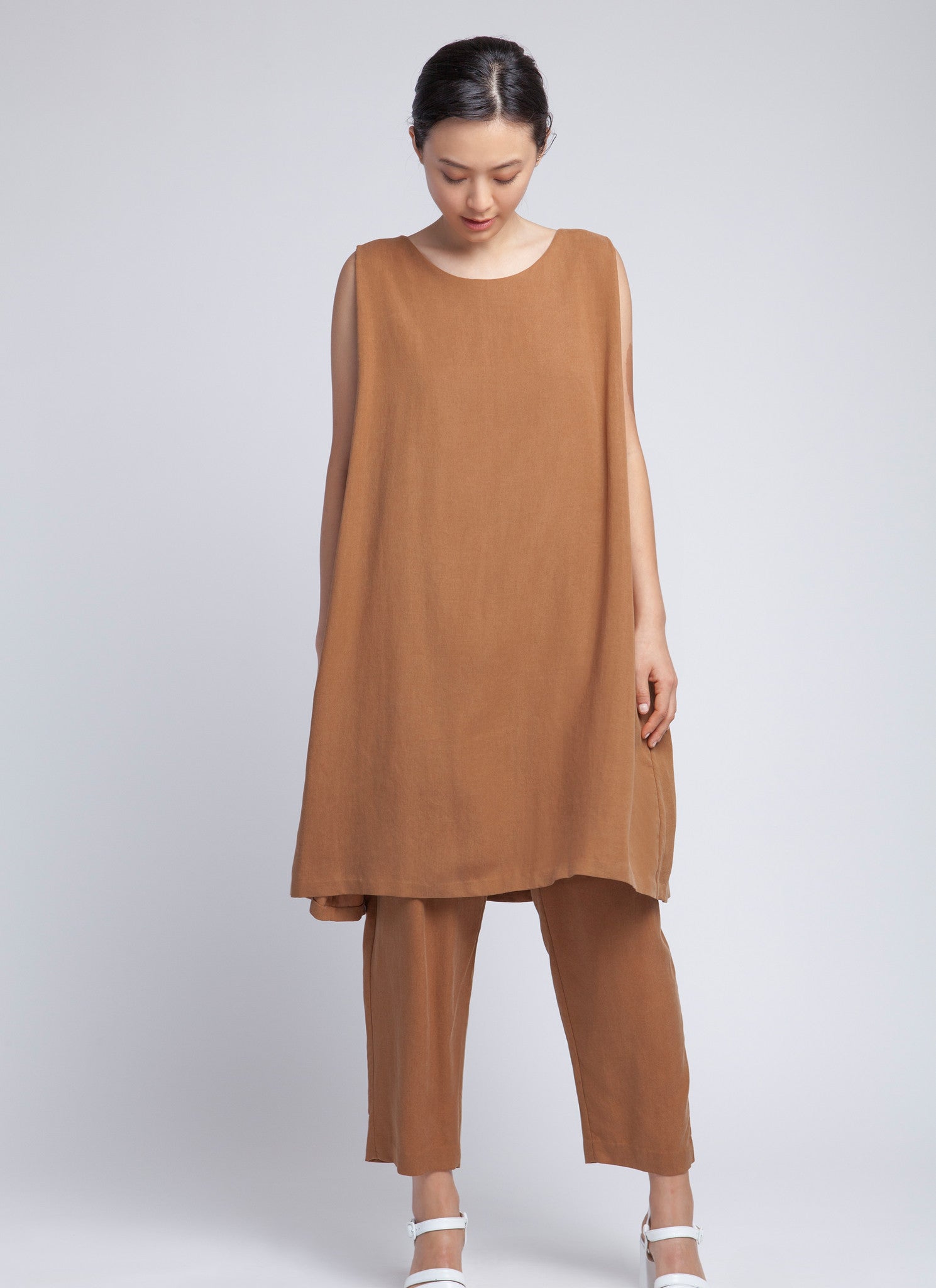 copper pleated dress Azazie Lucienne