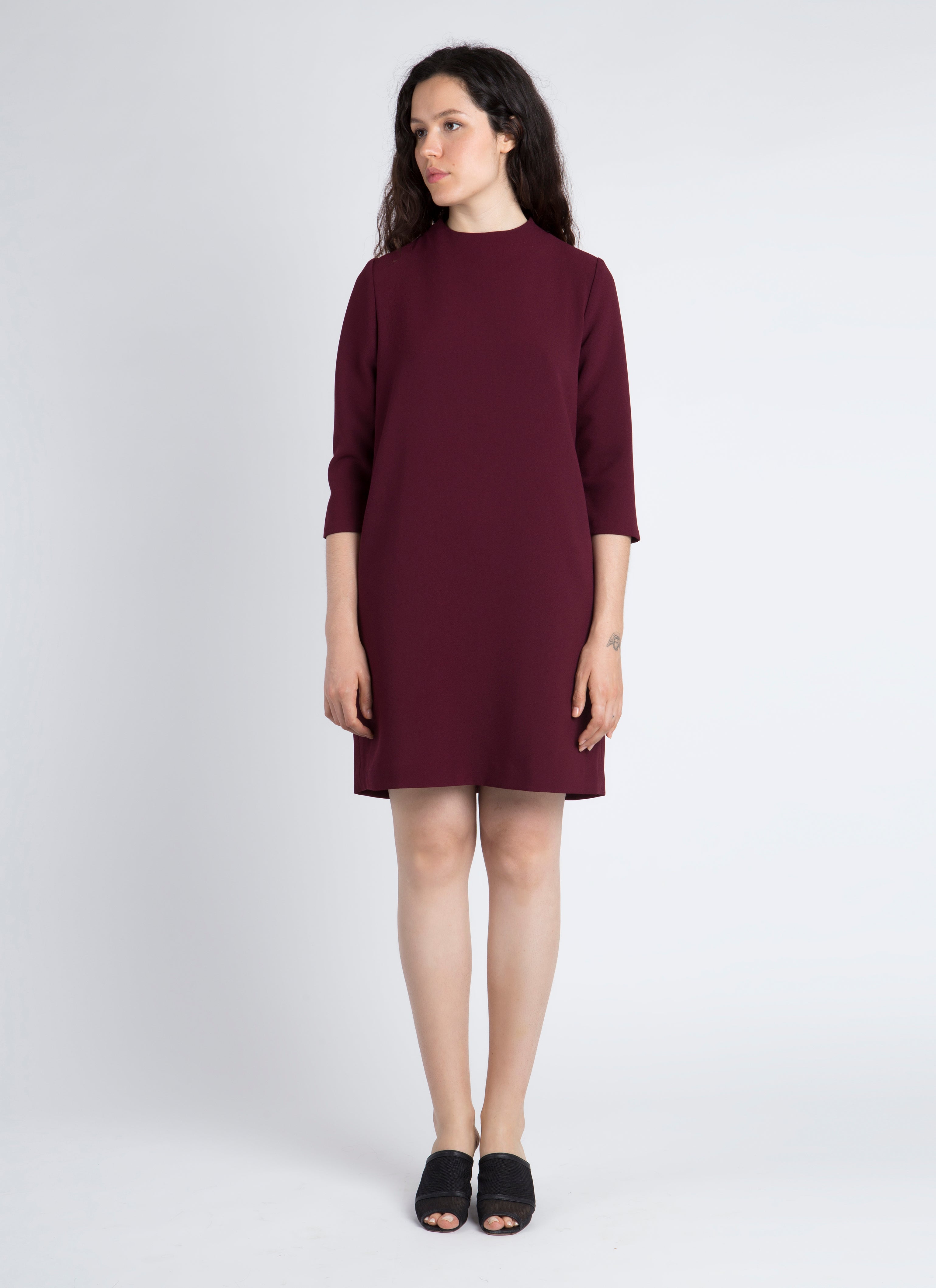 Pure 3/4 Sleeve Mockneck Dress - Burgundy Pure 3/4 Sleeve Mockneck Dress - Burgundy