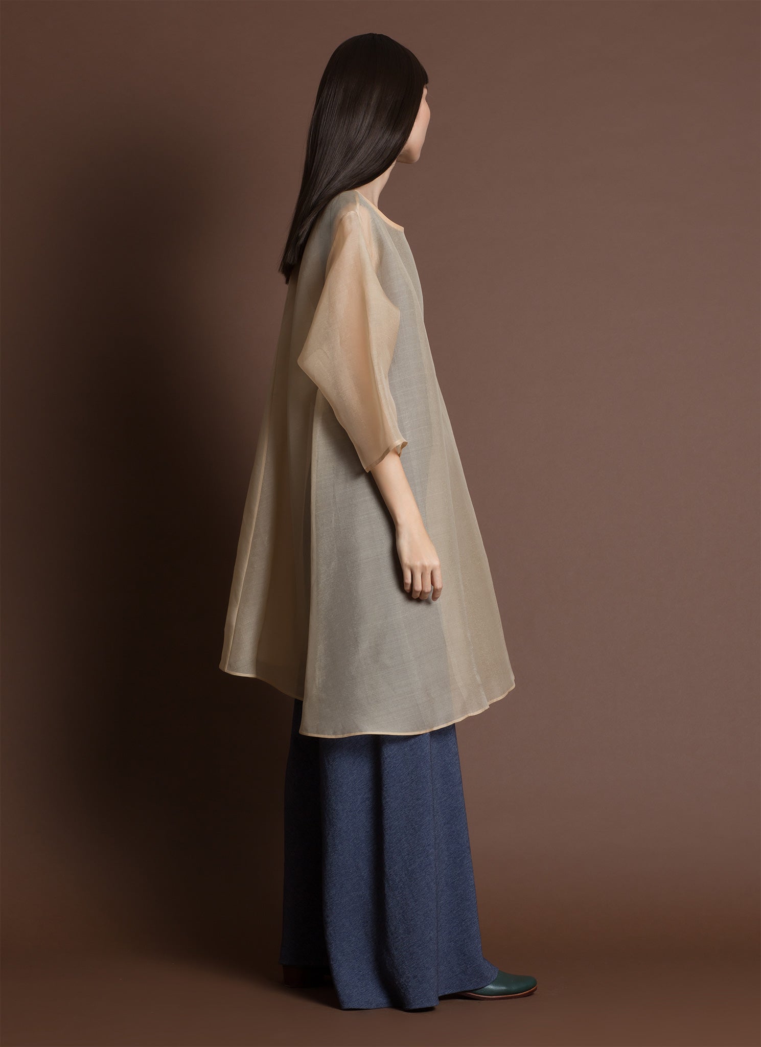 cream organza dress COUP DE FOUDRE RUNWAY LOOK 34 Iridescent cream organza silk babydoll dress Maisoncleo