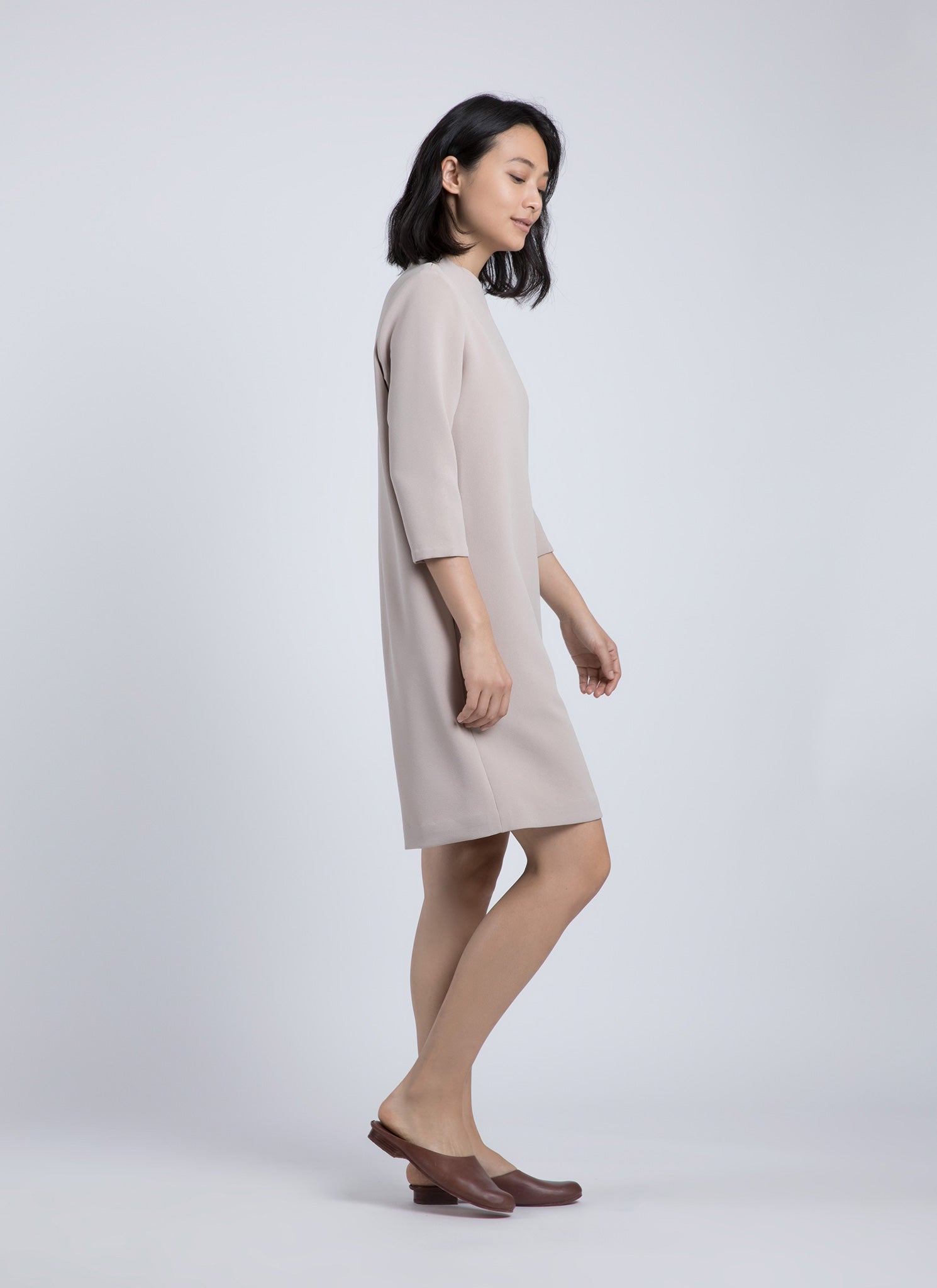 cream beige dress women KAAREM - Pure 3/4 Sleeve Mockneck Dress