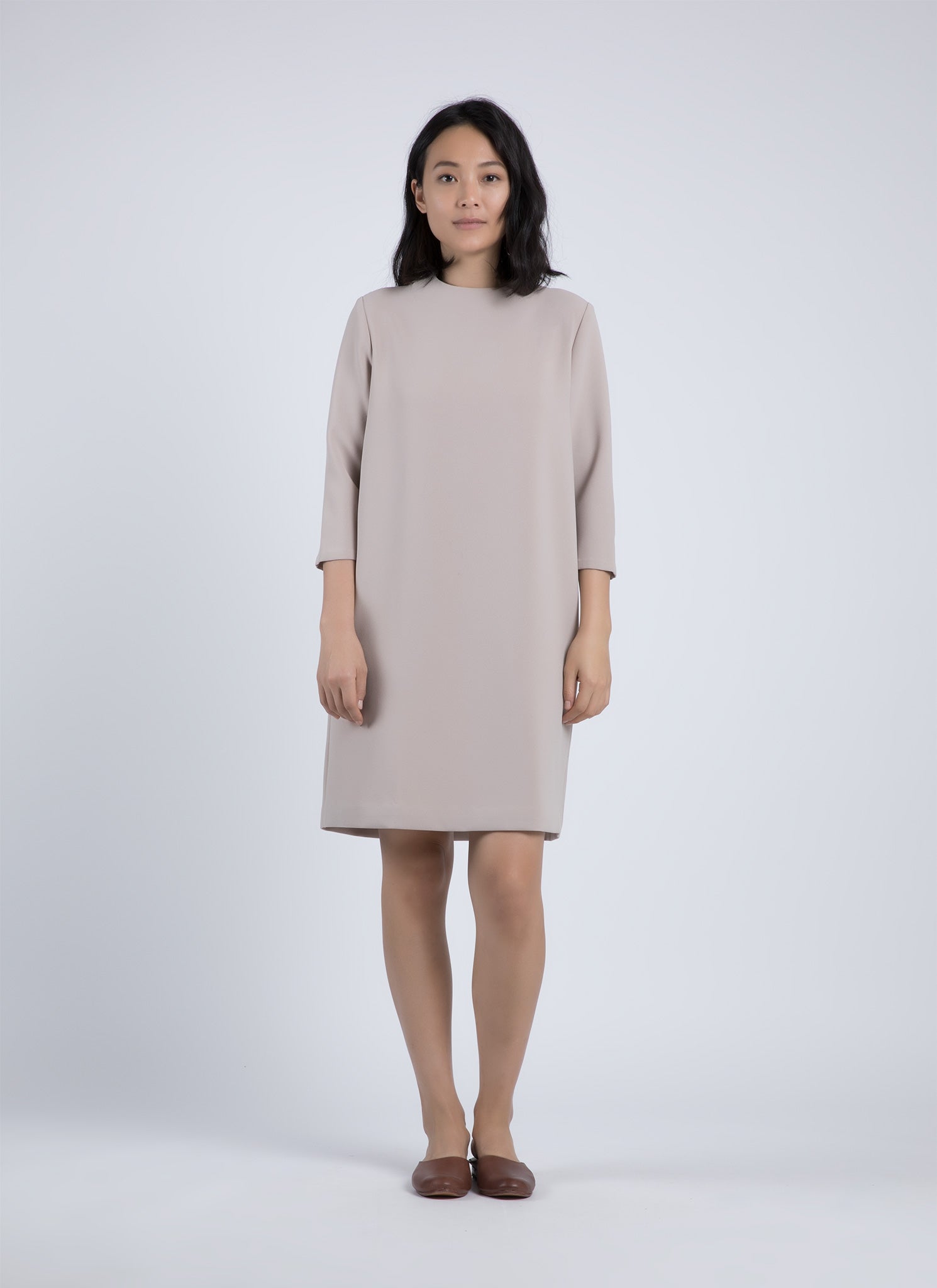 cream 3 4 sleeve dress THE ROW Marina 3/4-Sleeve Mini Dress, Cream